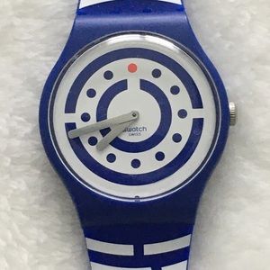 Swatch dot stripe watch.